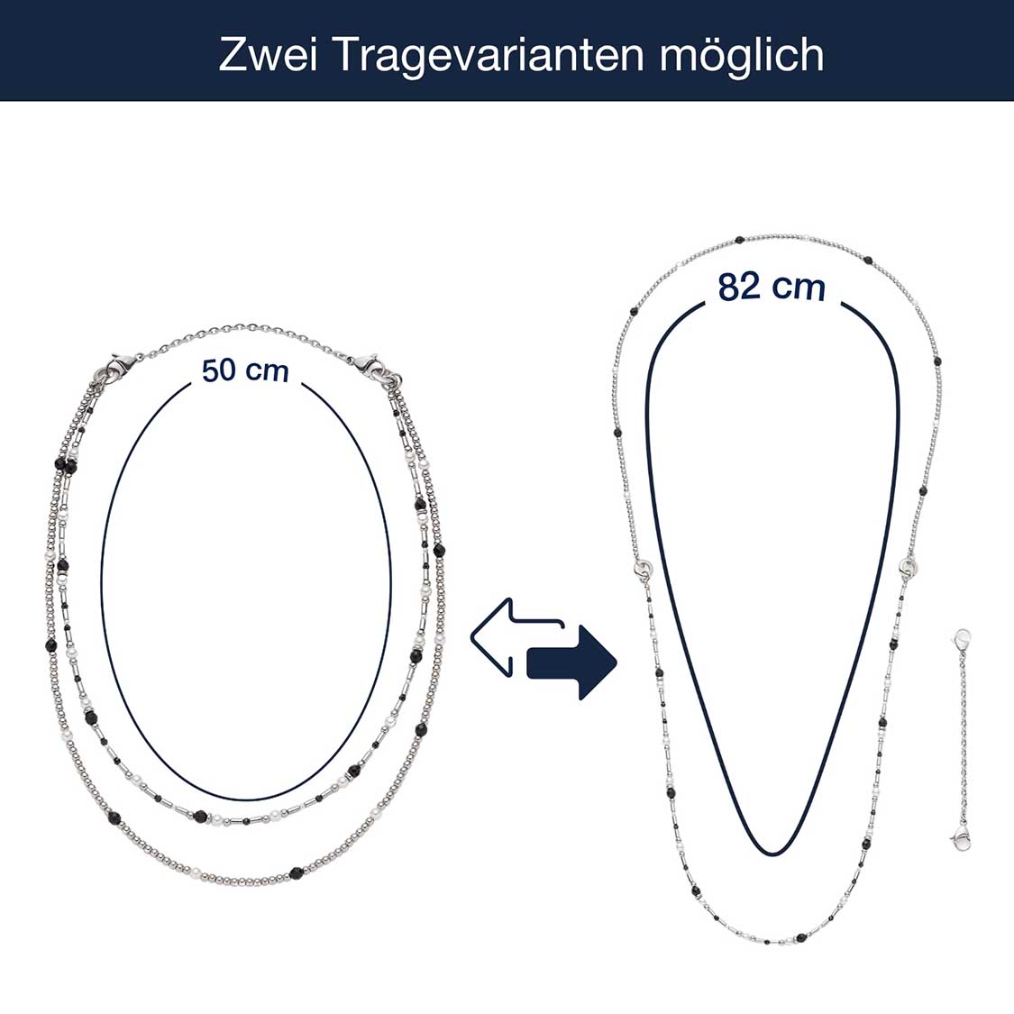 Massangaben zu Halskette SABINE, zwei Tragevarianten möglich