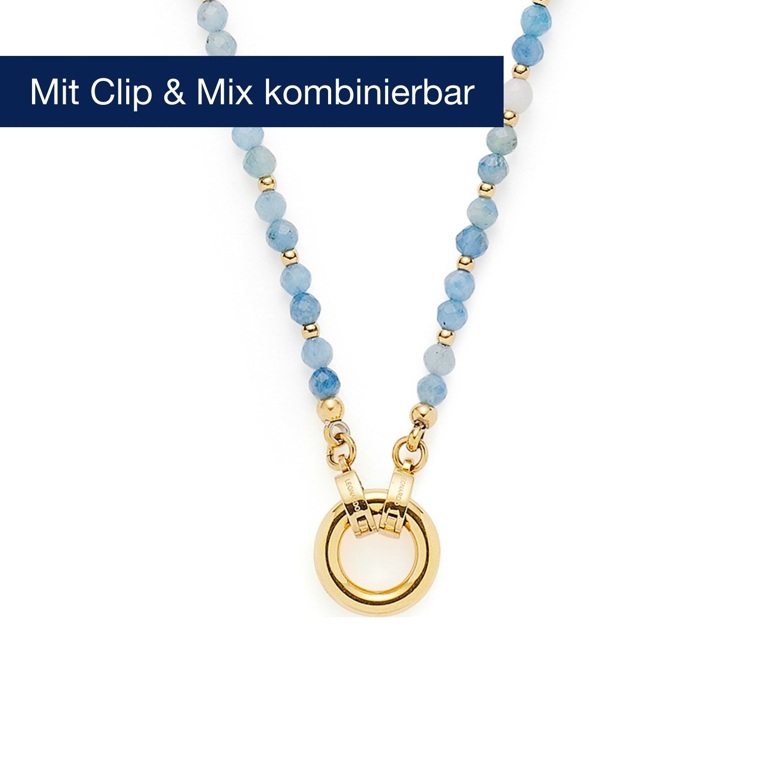 Halskette BISCA mit blauen Glasperlen und goldenem Ringverschluss