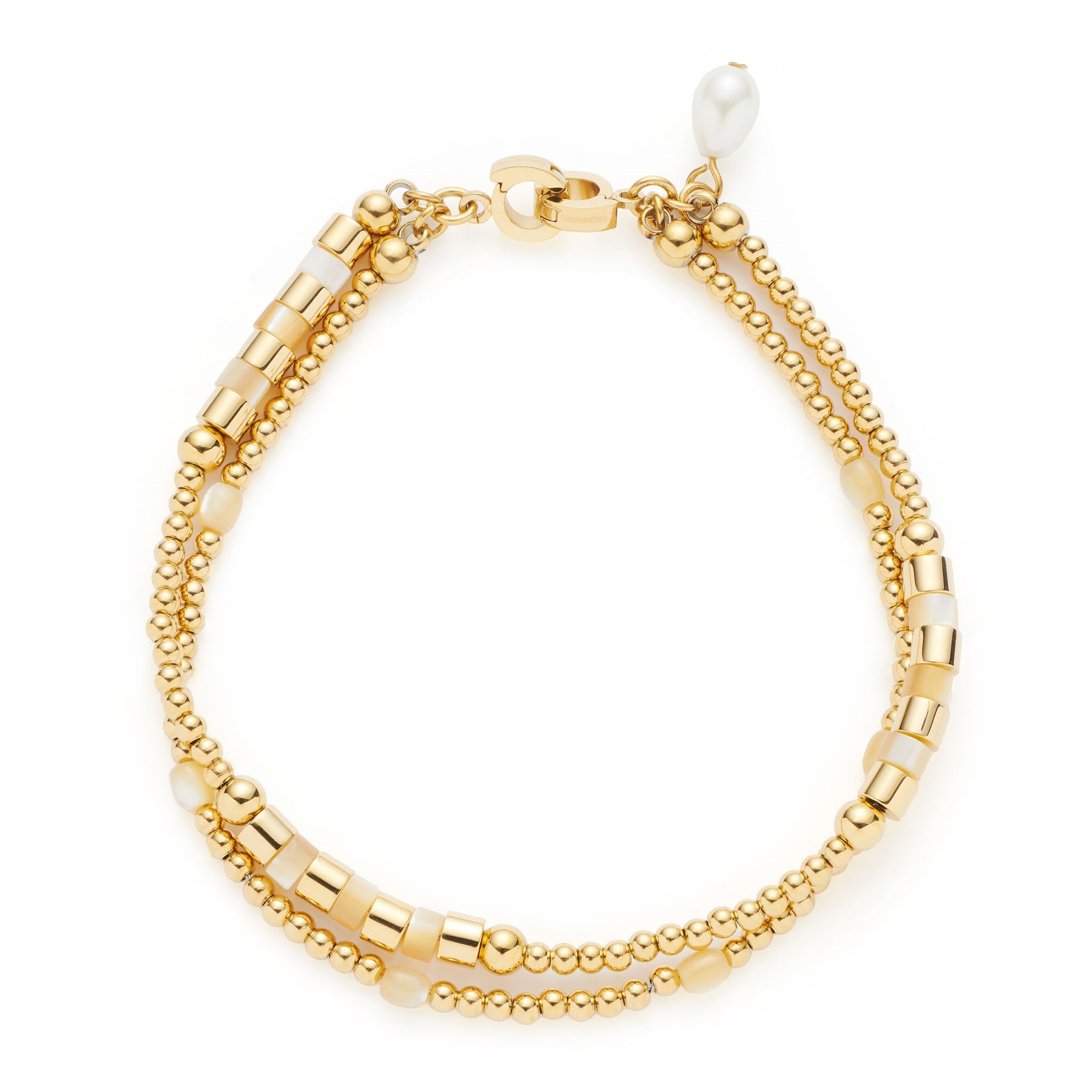 Armband CARONNA gold Clip & Mix mit Perlmutt-Anhänger auf weißem Hintergrund