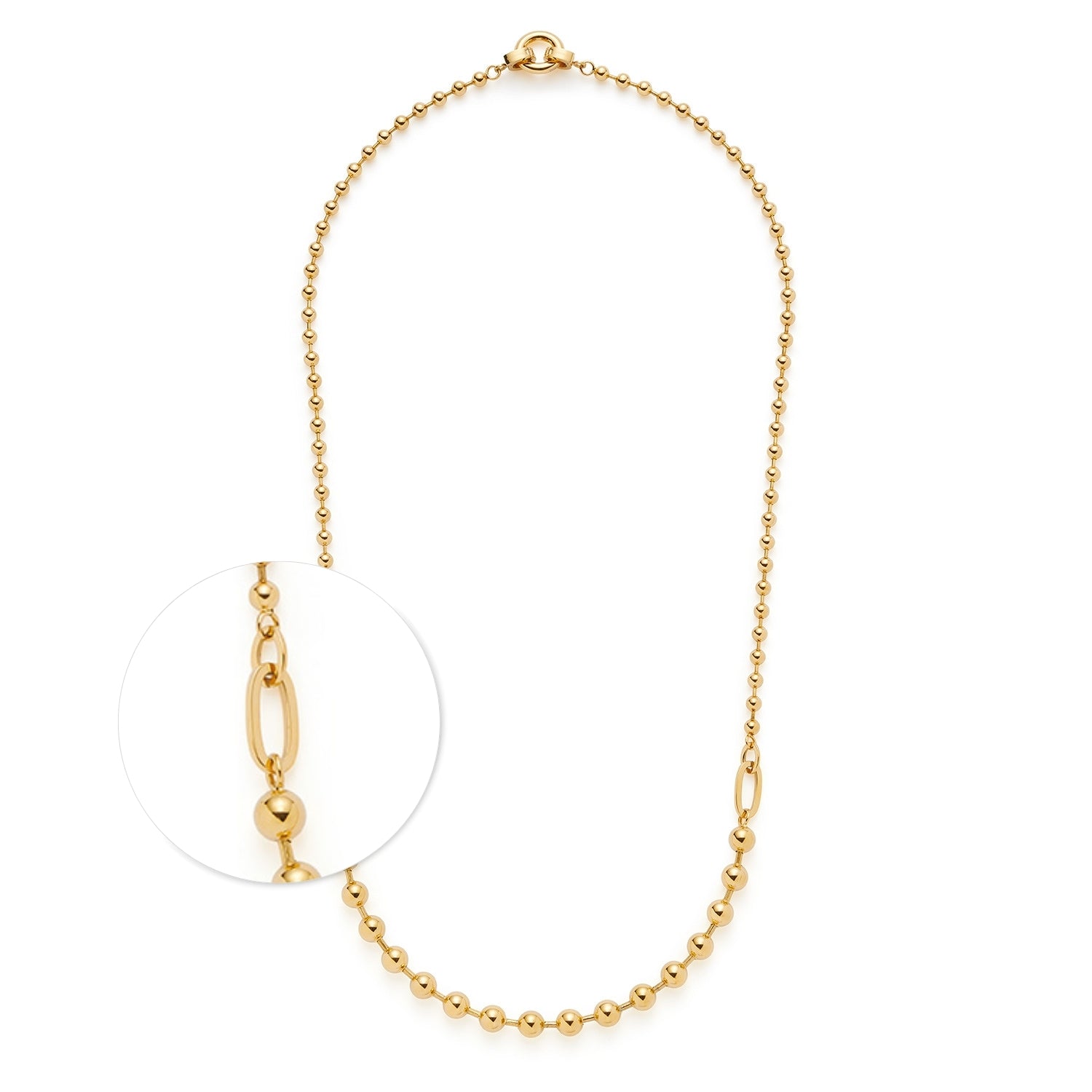 Halskette DOTTY gold mit Kugelkette und Karabinerverschluss, Detailansicht des Verschlusses
