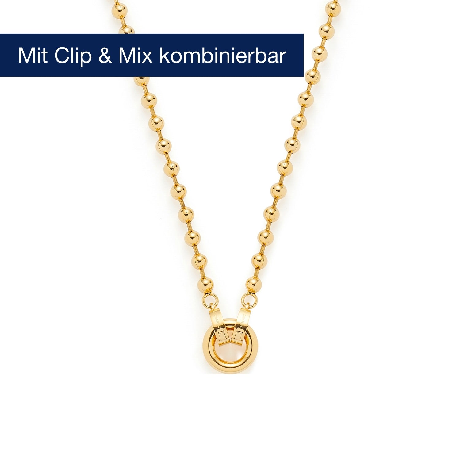 Halskette DOTTY gold mit rundem Clip-Anhänger auf weißem Hintergrund