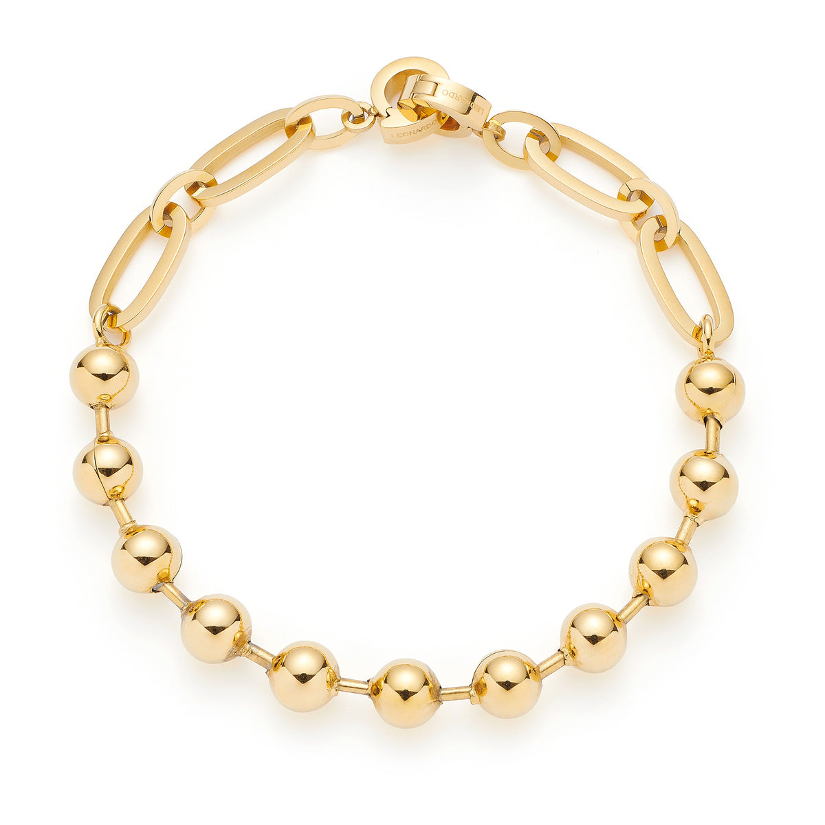 Armband DOTTY gold mit Kugelgliedern und Clip-Verschluss auf weißem Hintergrund