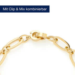 Goldenes Armband DOTTY mit Clip & Mix Verschluss, Kettenglieder und Verschlussmechanismus in Nahaufnahme