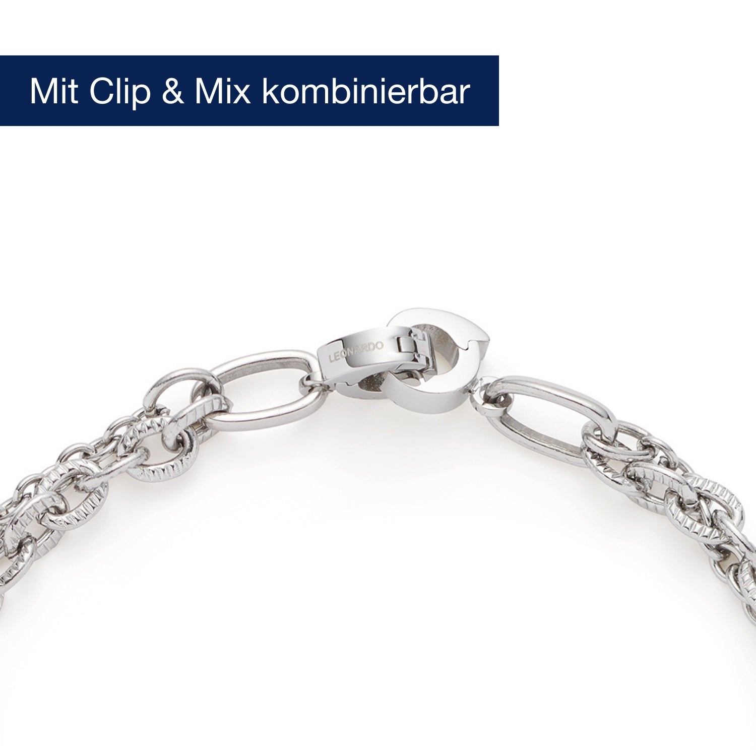 Armband GRACE Clip & Mix silber mit Verschluss-Detail auf weißem Hintergrund