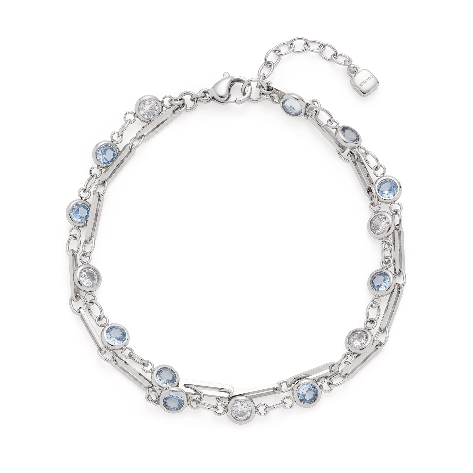 Armband VICKY mit silberfarbenen Kettengliedern und blauen sowie klaren Glassteinen
