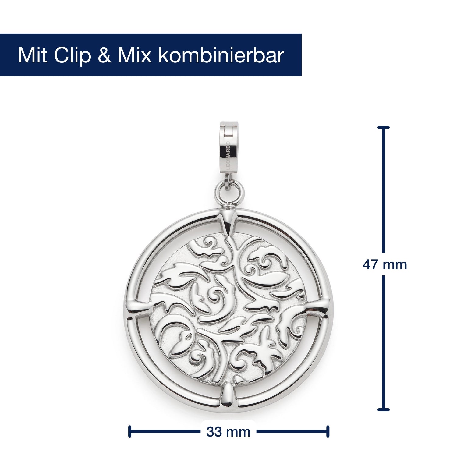 Anhänger TERRY Clip & Mix, Edelstahl silber, mit Massangaben
