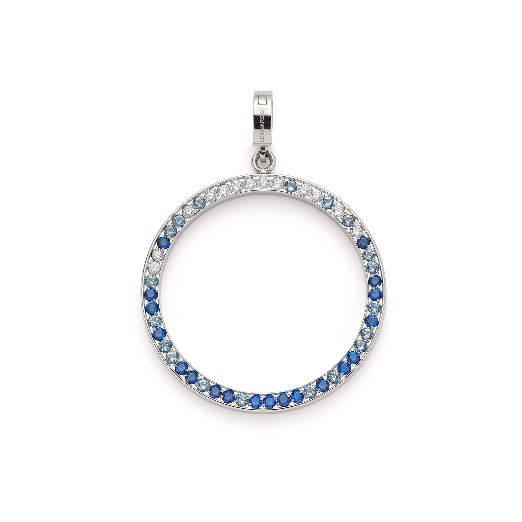 Anhänger CLARENCE blue Clip & Mix, silberner Kreisring mit blauen Glassteinen besetzt