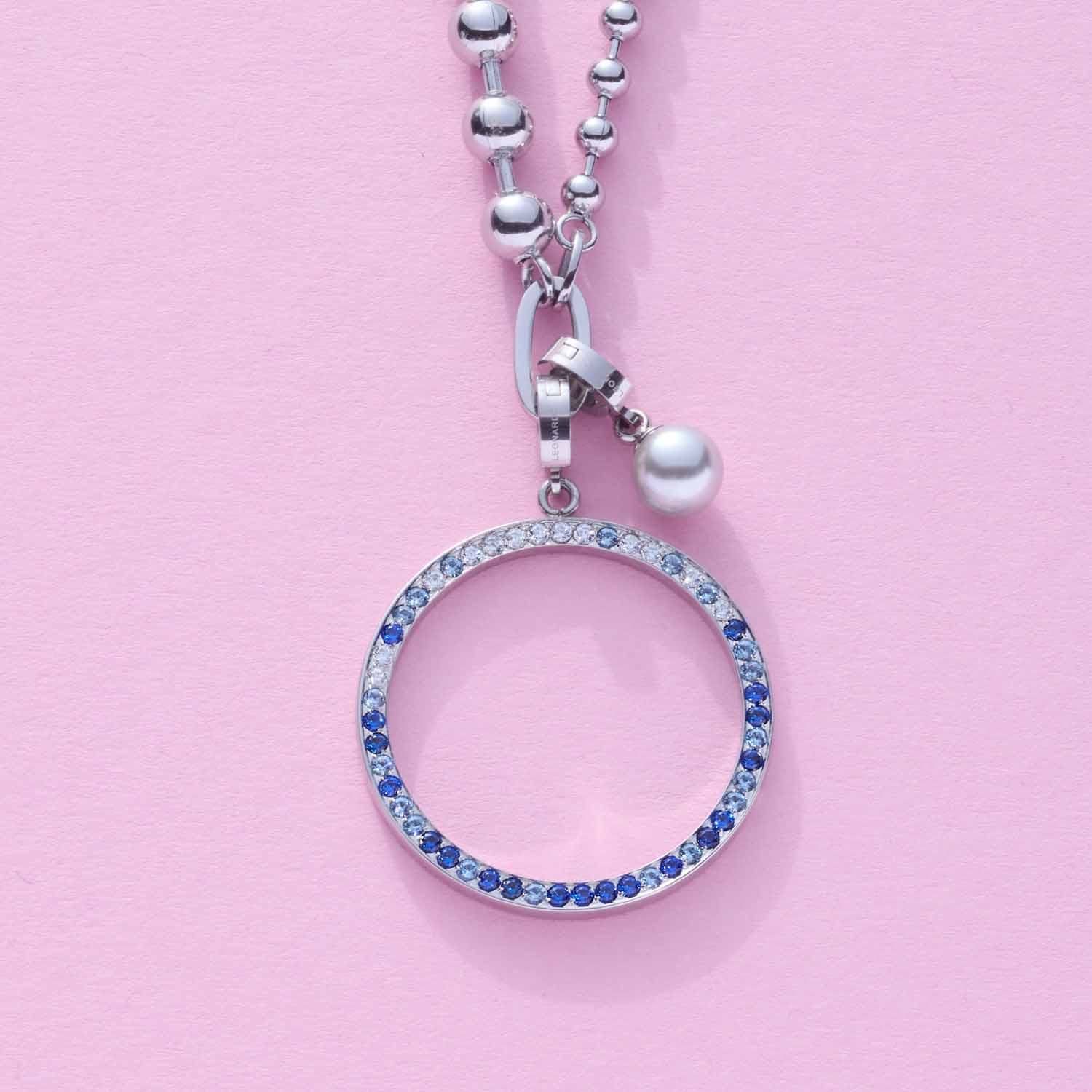 Anhänger CLARENCE blue Clip & Mix an Kugelkette mit Perle, rosa Hintergrund