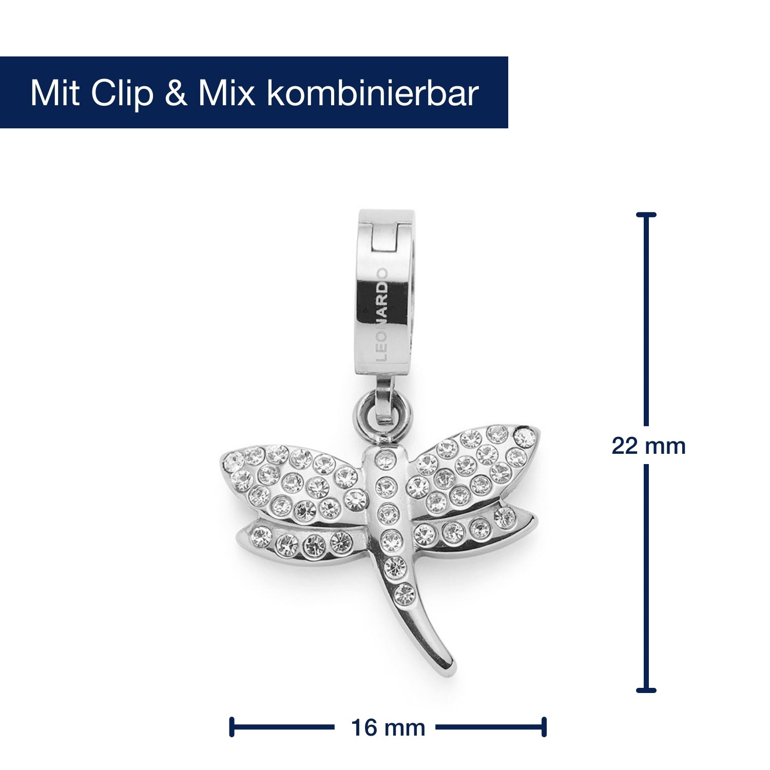 Anhänger ELISABETH Clip & Mix, silberner Libellen-Anhänger mit Zirkonia-Steinen, Massangaben