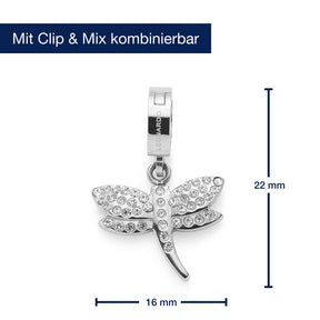 Anhänger ELISABETH Clip & Mix, silberner Libellen-Anhänger mit Zirkonia-Steinen, Massangaben