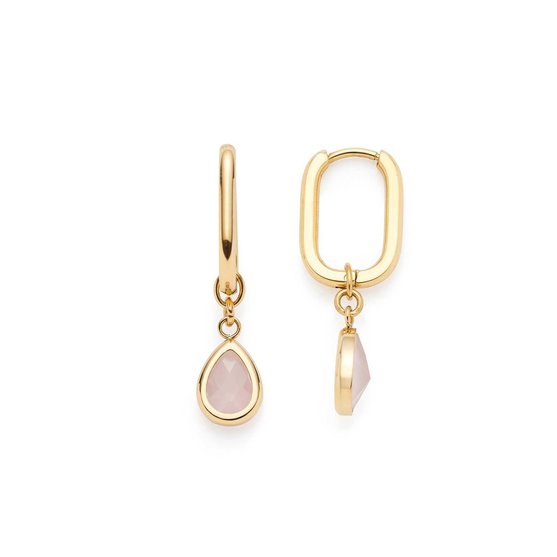 Ohrhänger ROSY gold CIAO mit rosa Glastropfen, frontal und seitlich