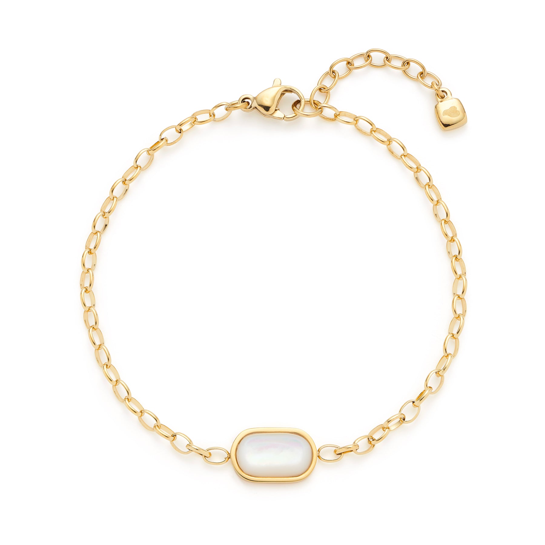 Armband TALLY gold mit Perlmutt-Oval auf weißem Hintergrund