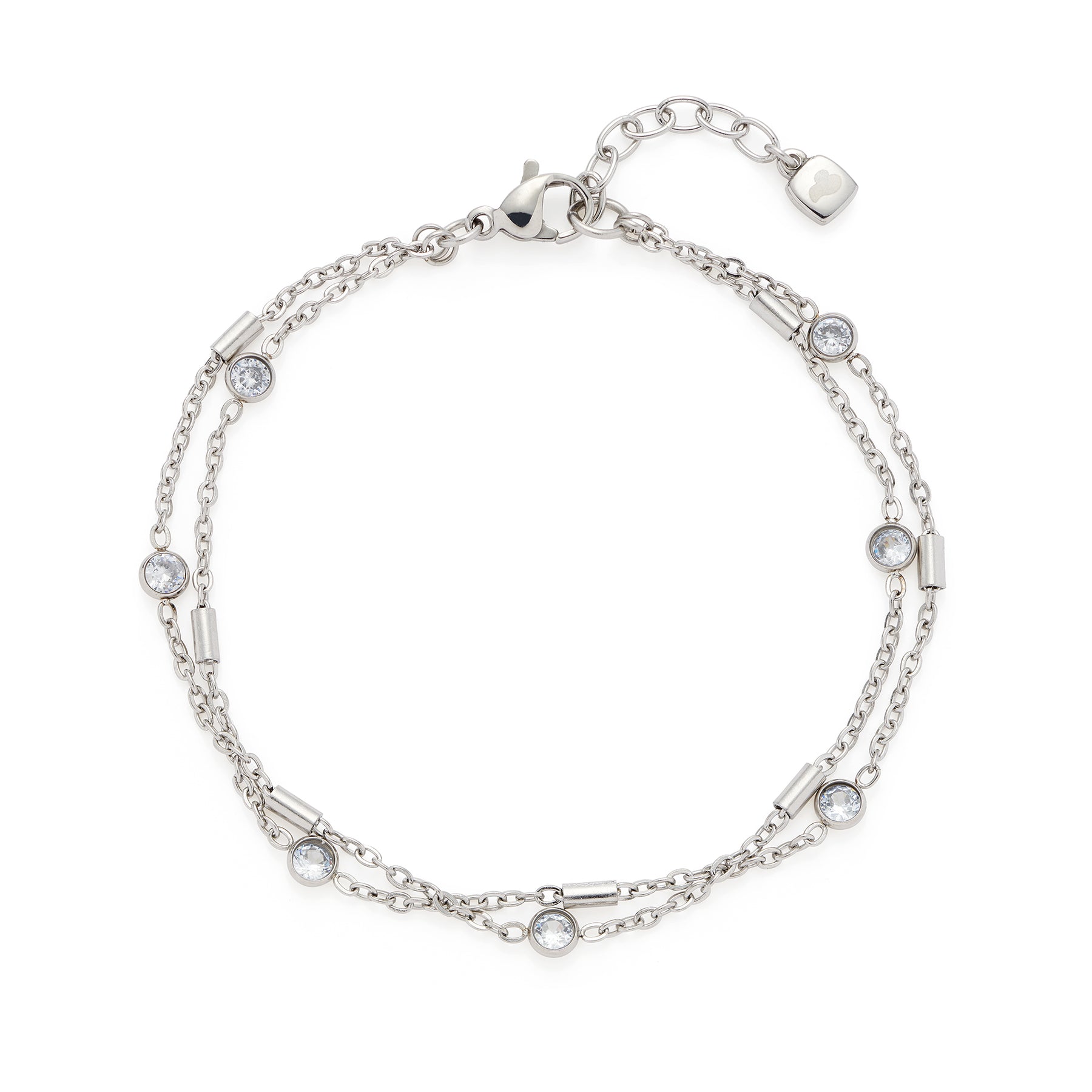 Silbernes Armband FRANCIS CIAO mit Glaselementen und Kettengliedern auf weißem Hintergrund