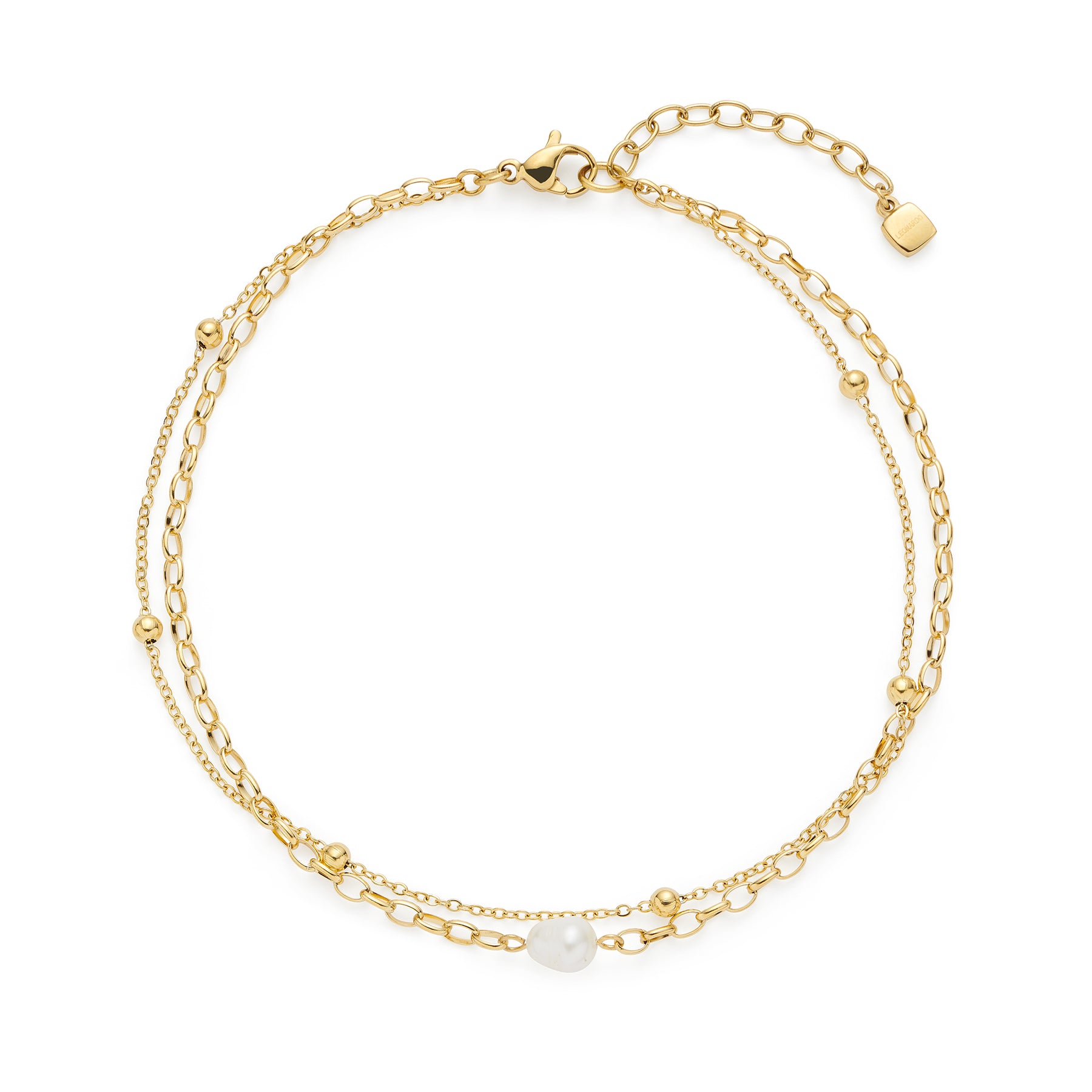 Fußkette CLEO gold CIAO mit doppelter Kette und Süßwasserperle