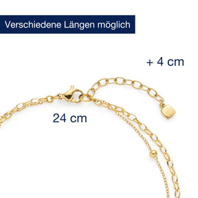 Massangaben zu Fußkette CLEO gold CIAO, Längenverstellung möglich