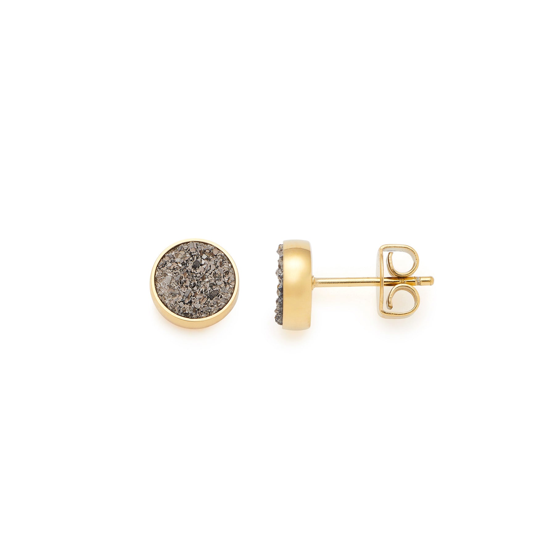 Ohrstecker ODELLE gold mit grauem Achat, Frontal- und Seitenansicht