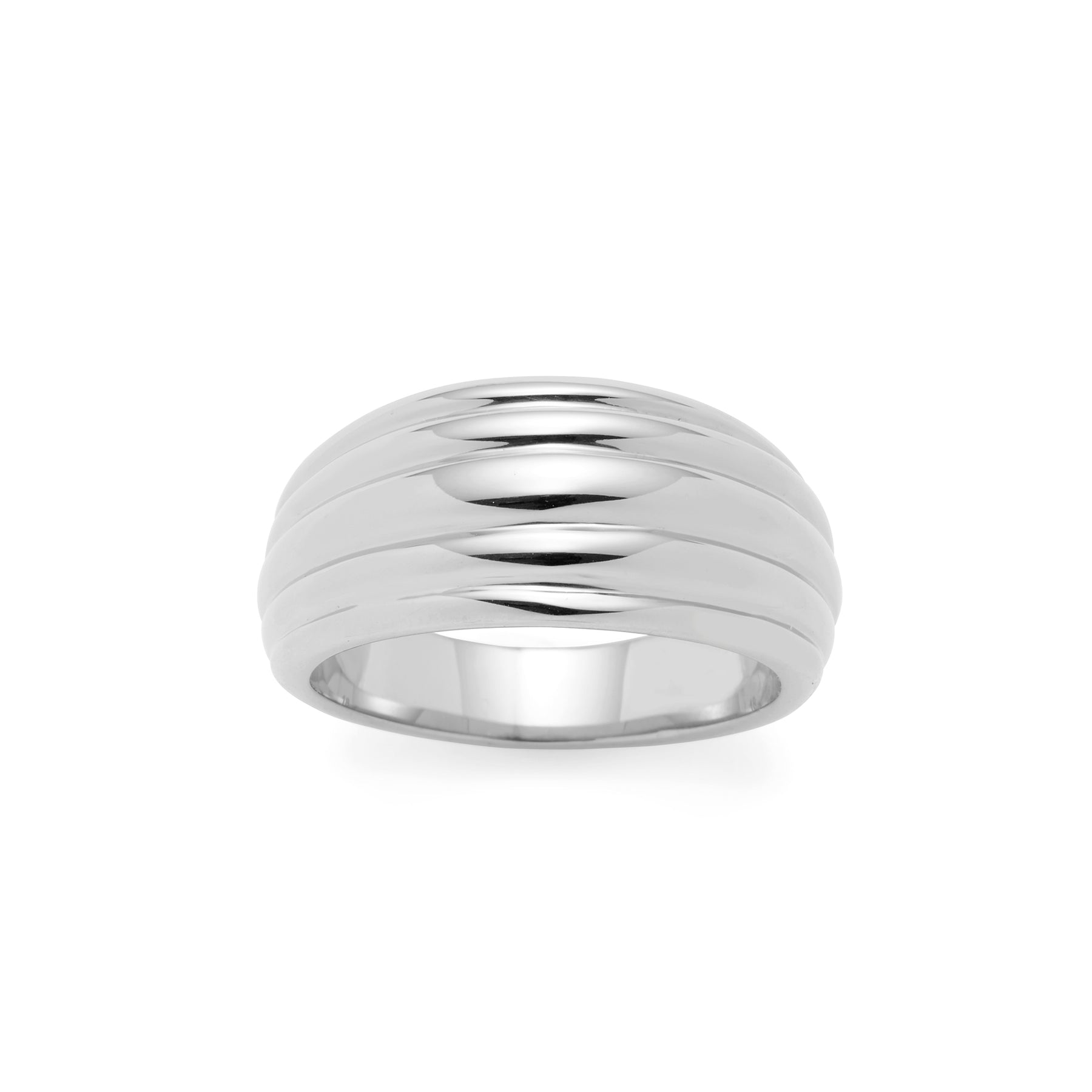 Ring ELISABETH 21 in Silber mit gerillter Oberflaeche, Frontalansicht