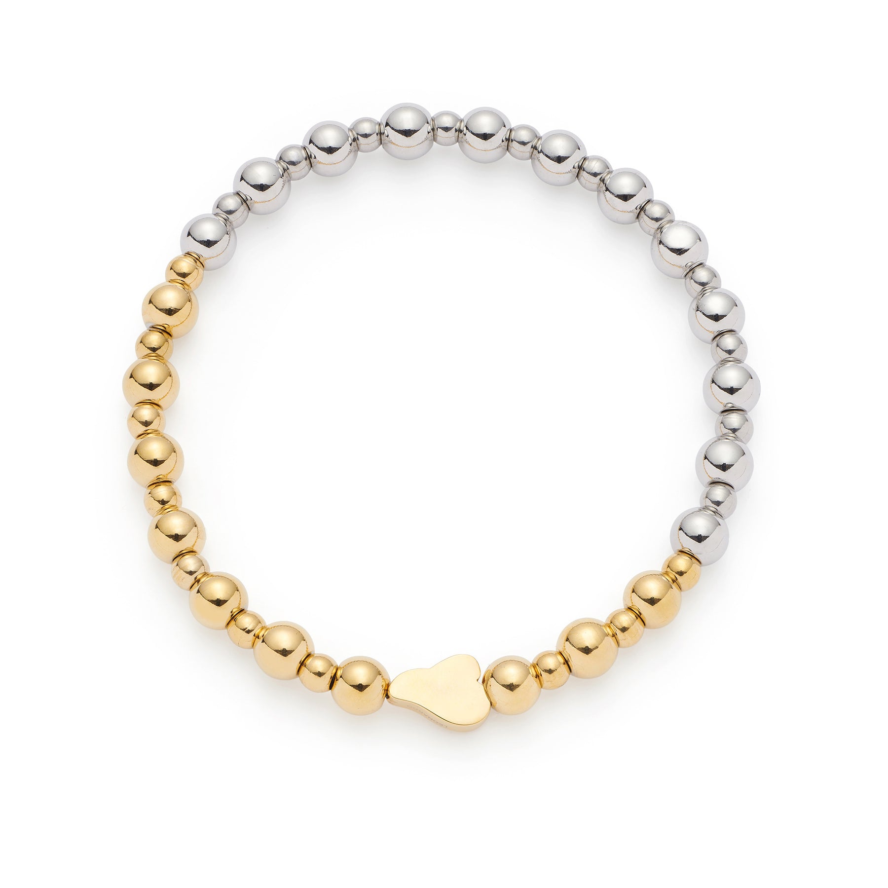 Armband PHILINE gold mit silbernen und goldenen Kugeln und goldenem Herzanhänger