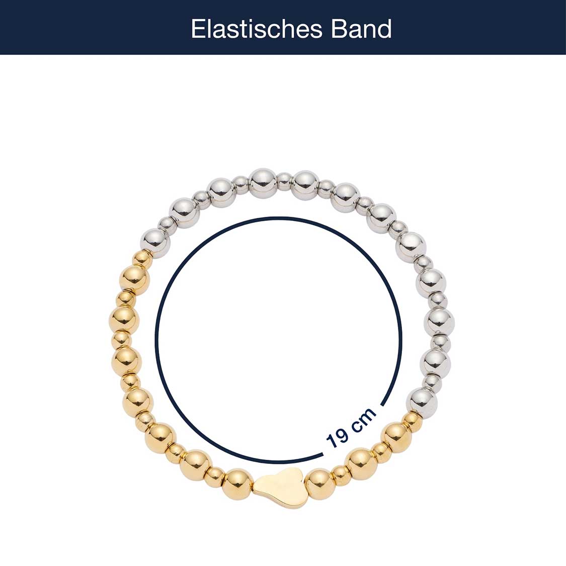 Armband PHILINE gold mit Perlen in Silber und Gold, elastisch, Größenangabe 19 cm
