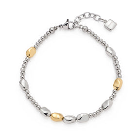 Armband VEJA mit silbernen und goldfarbenen Perlen auf weißem Hintergrund