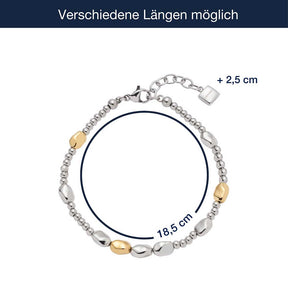 Massangaben zum Armband VEJA, silberfarbene und goldfarbene Edelstahlglieder