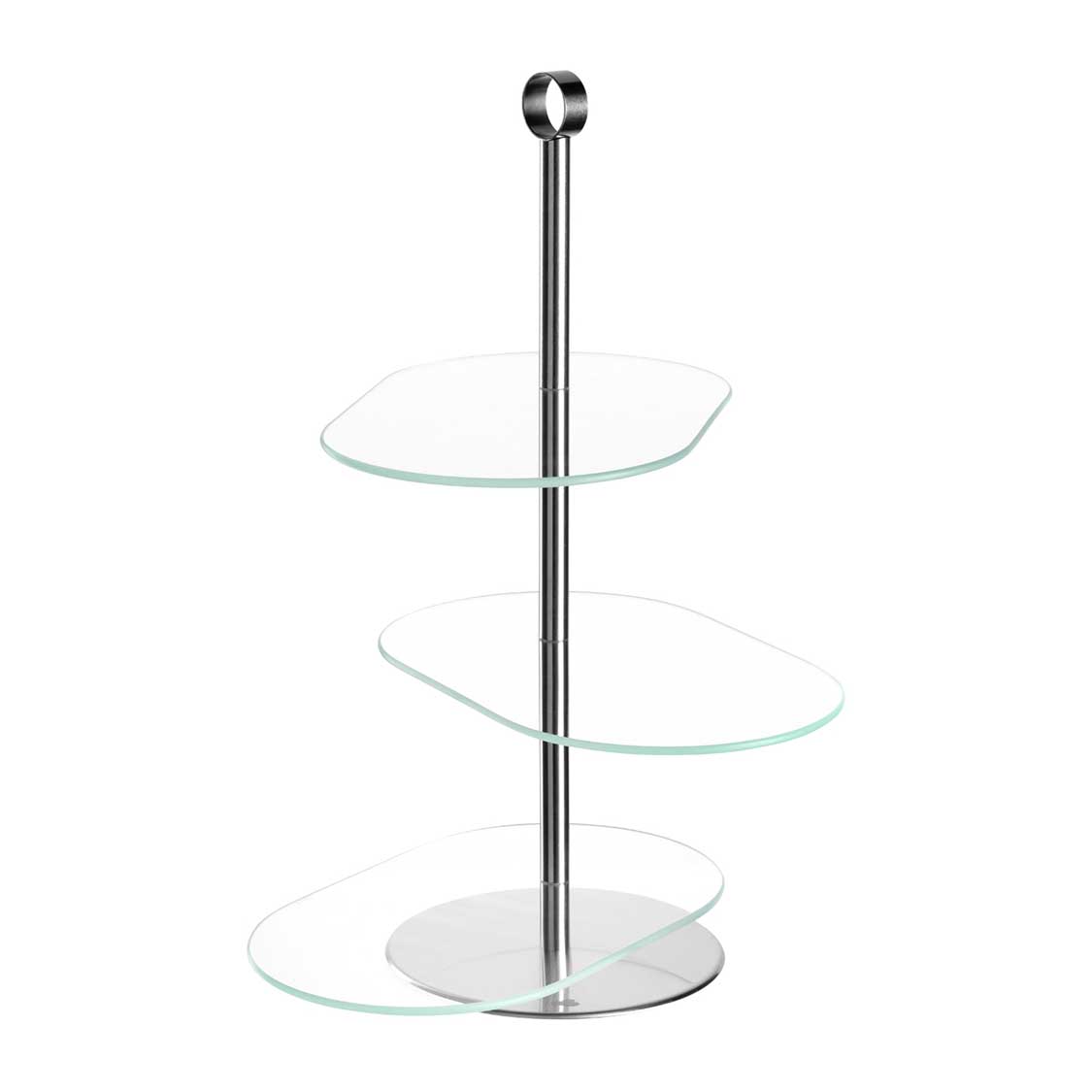 Etagere CENA silber asymetrisch 3-teilig mit Glasplatten und Metallstab