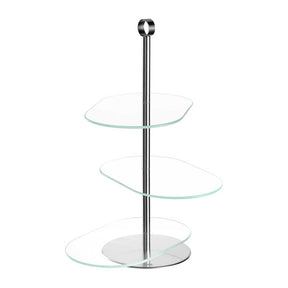 Etagere CENA silber asymetrisch 3-teilig mit Glasplatten und Metallstab