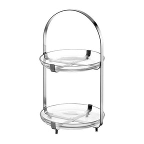 Etagere CUCINA silber 2-teilig mit zwei Glasschalen und Metallgriff