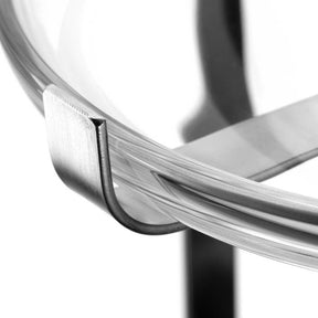 Etagere CUCINA silber, Detailaufnahme der Glasplatte mit Metallhalterung