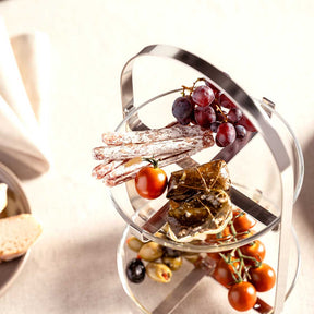 Etagere CUCINA silber 2-teilig mit Trauben, Crackern und Obst bestückt