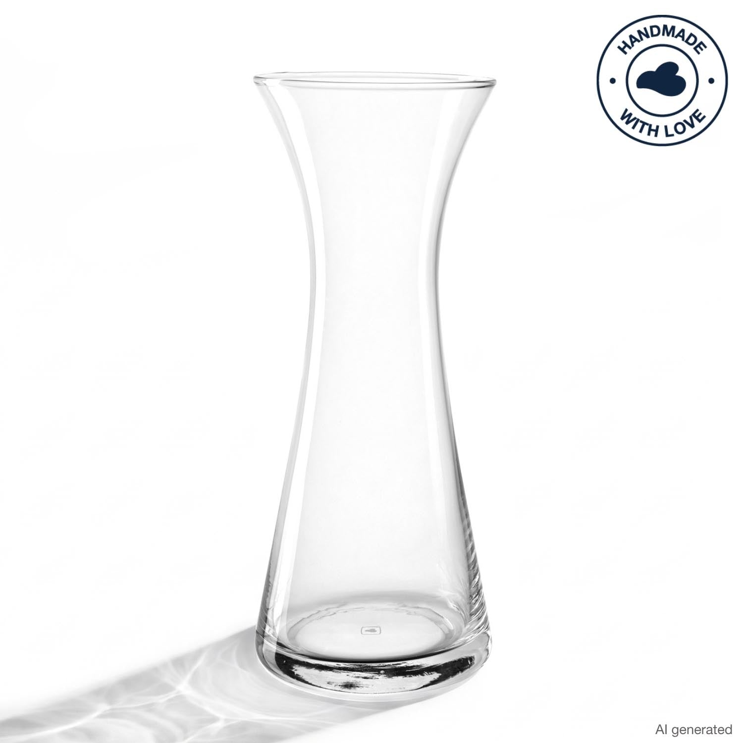 Vase GIA aus klarem Glas mit geschwungener Form vor weißem Hintergrund