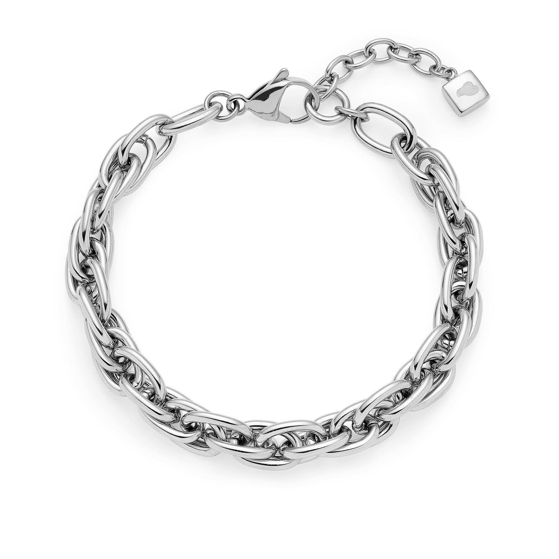 Armband Sina aus Edelstahl mit Gliederkette und Verschluss auf weißem Hintergrund