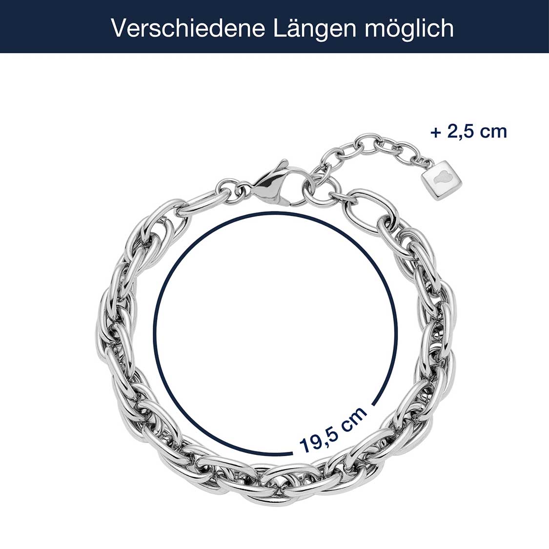 Massangaben zum Armband Sina, silberne Gliederkette mit Verschluss