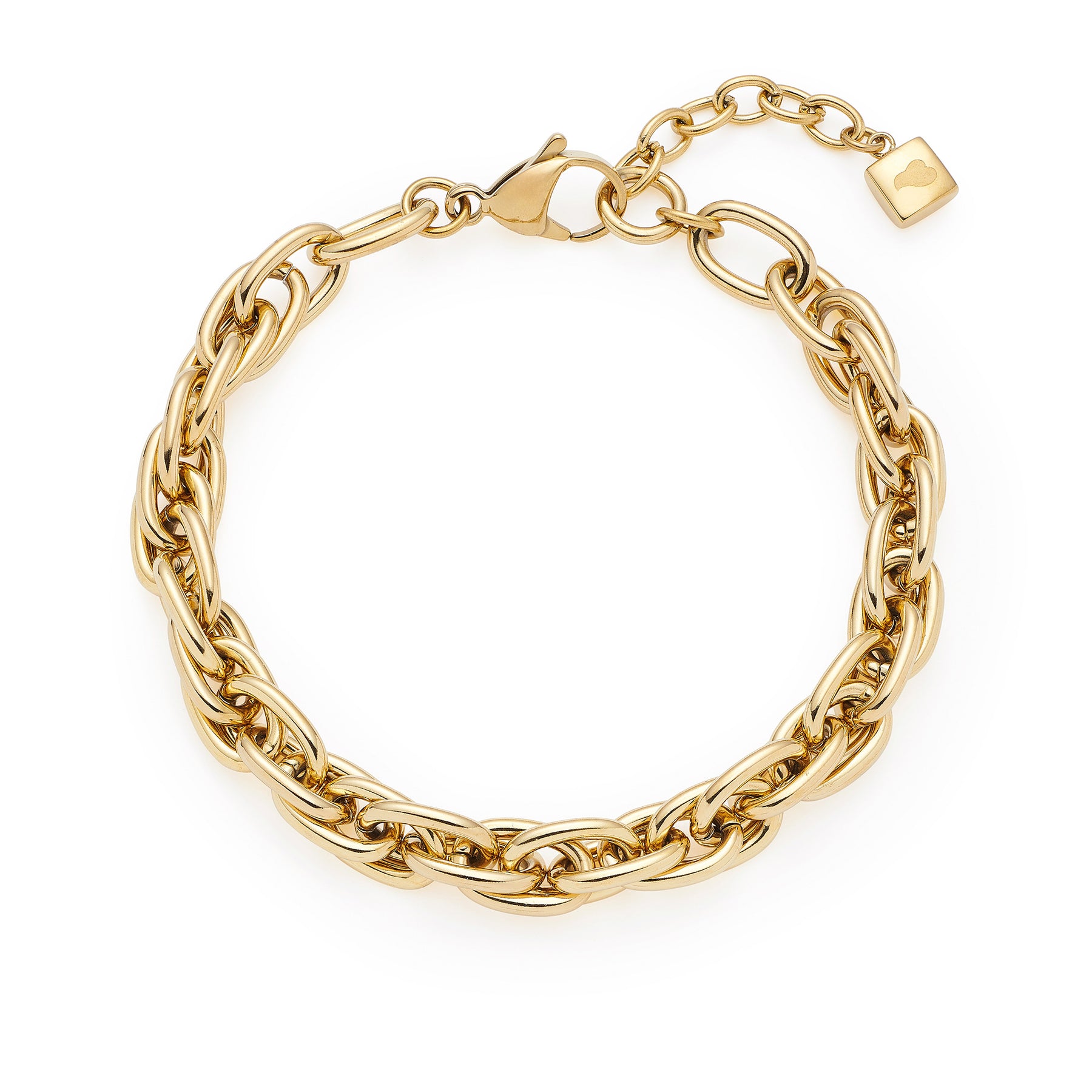 Armband SINA gold mit Gliederkette und Verschluss auf weißem Hintergrund