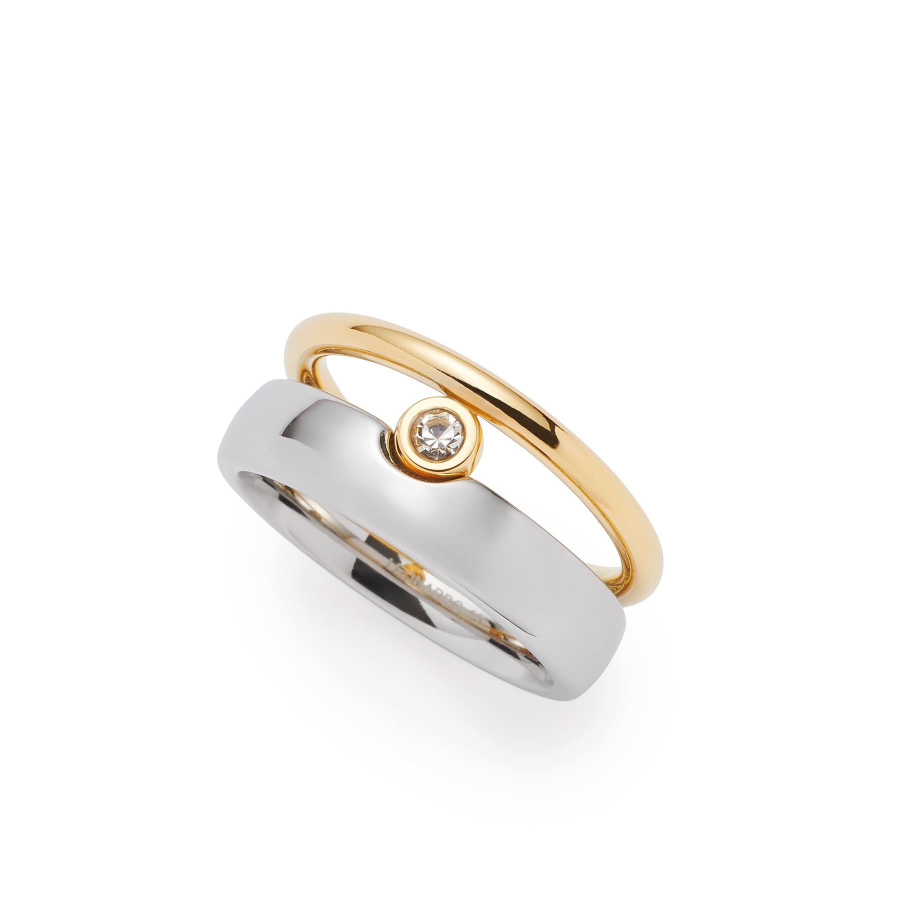 Ring CLAIRE 21 zweifarbig, silbern und gold, mit rundem Zirkonia-Stein