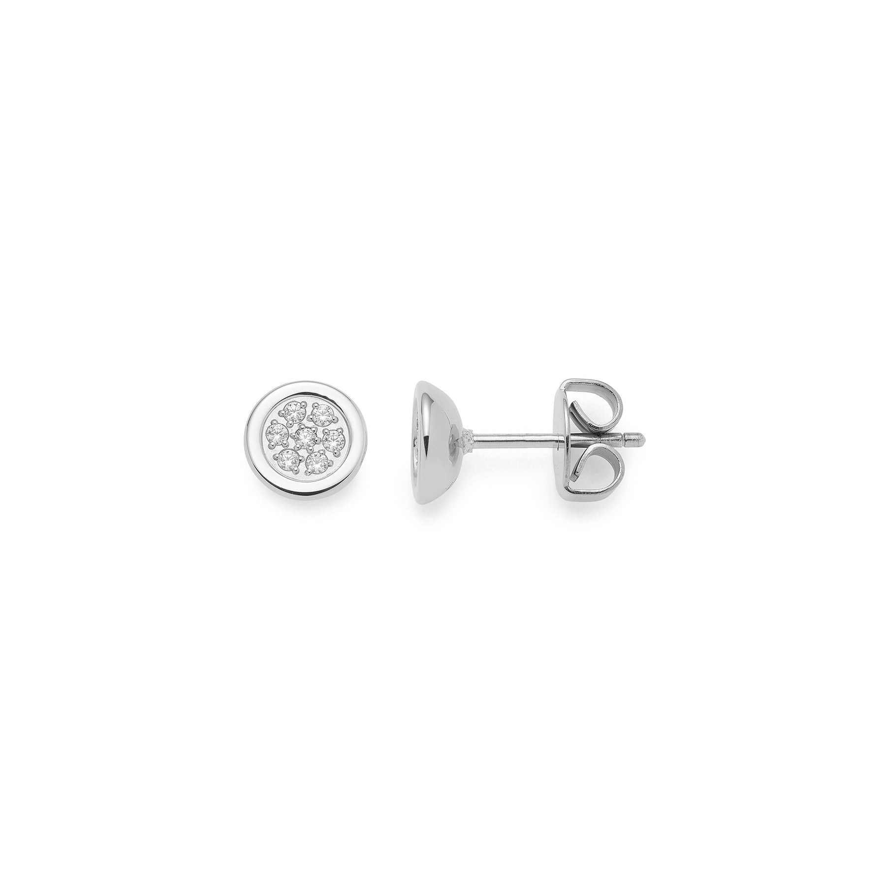 Ohrstecker CATHERINE silber mit rundem Zirkonia-Besatz, Ansicht von vorne und von der Seite
