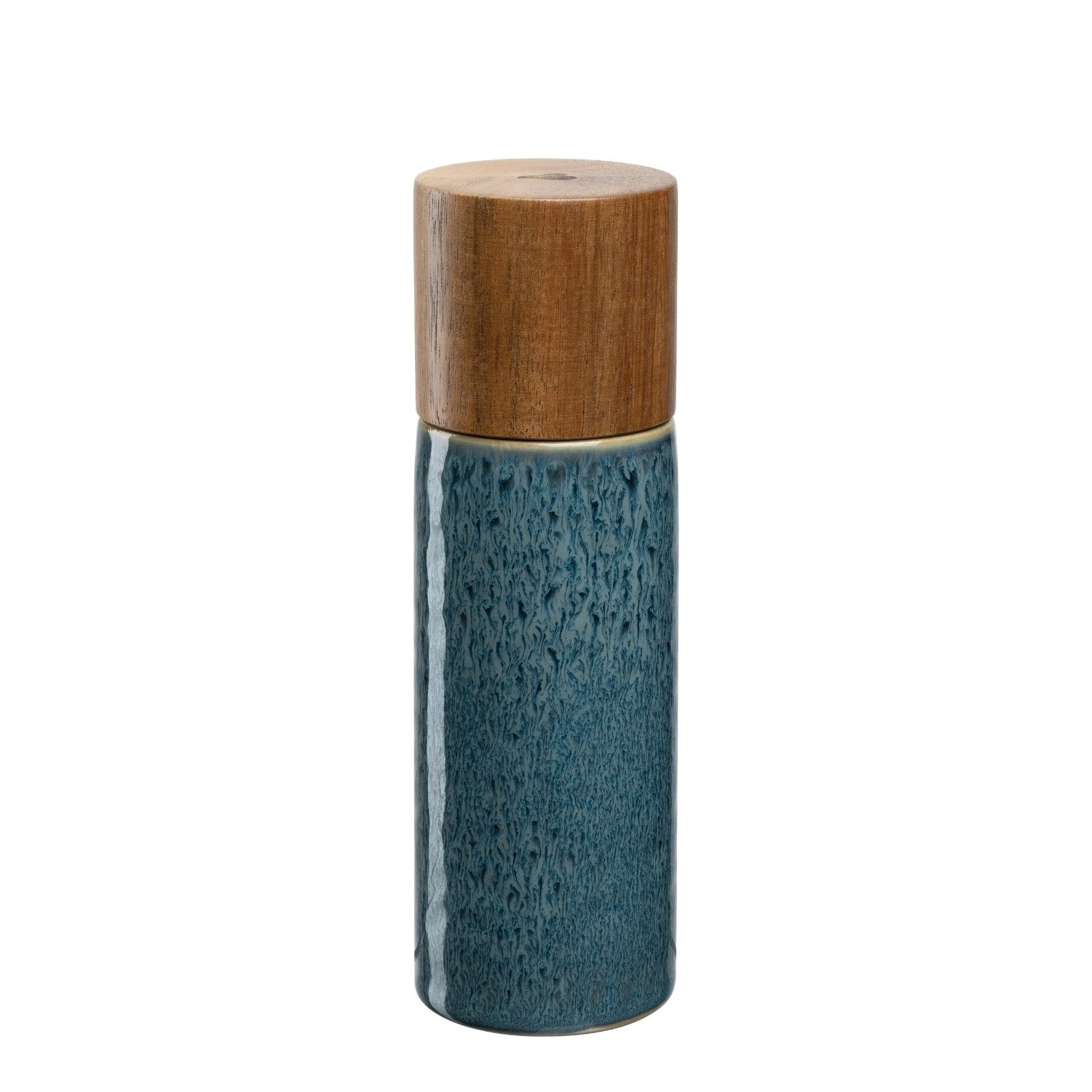 Gewürzmühle MATERA mit blauem Keramikbehälter und Holzdeckel