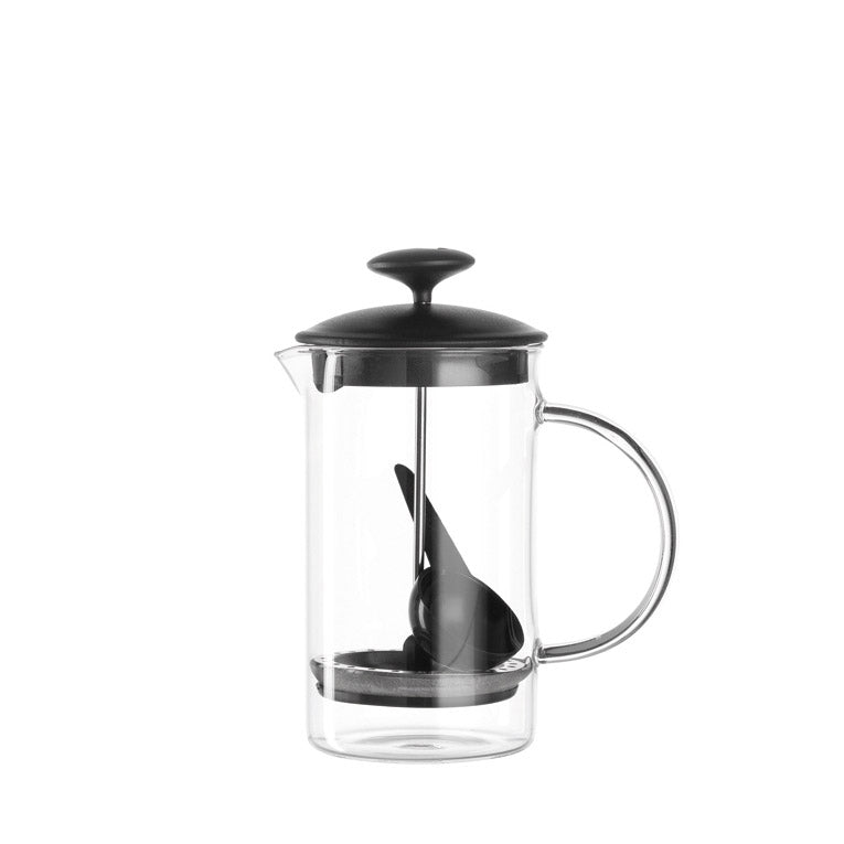 Kaffeebereiter CAFFEE PER ME mit schwarzem Deckel und Stempelkanne, Glasbecher mit Griff