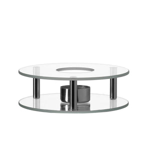 Stövchen SCALDINO aus klarem Glas mit zwei Glasplatten und Metallgestell