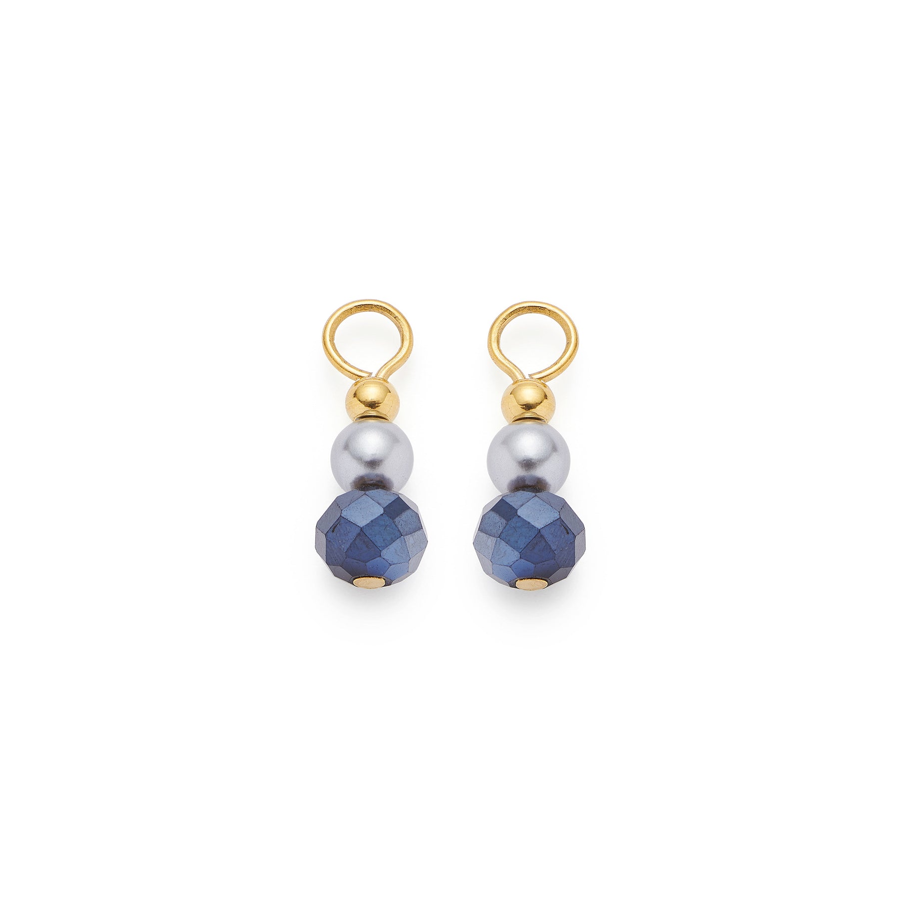 Set/2 Anhänger ALINE gold Beauty's mit grauen Perlen und facettierten blauen Glaskugeln