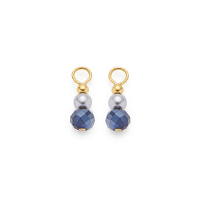 Set/2 Anhänger ALINE gold Beauty's mit grauen Perlen und facettierten blauen Glaskugeln
