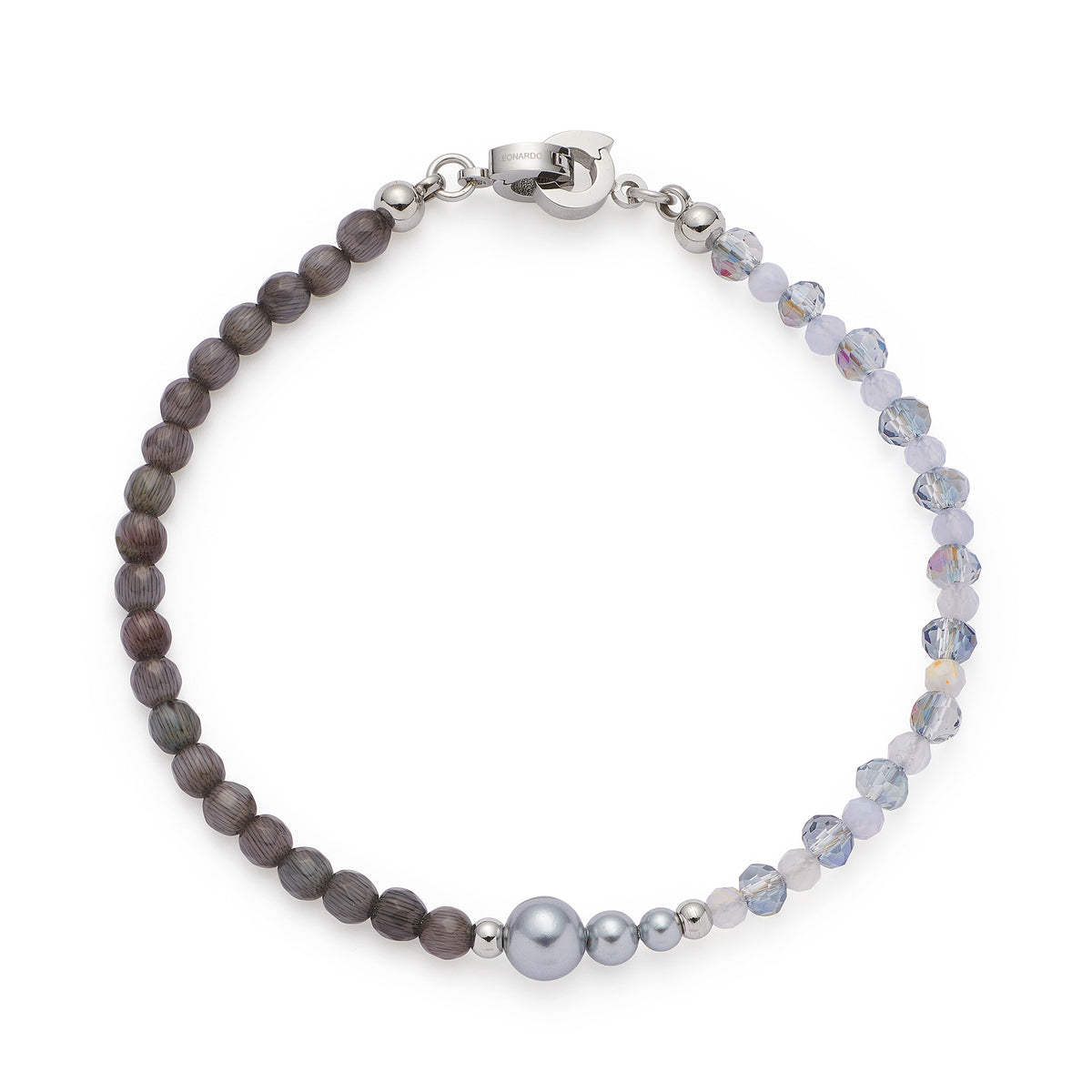Armband MANON Clip & Mix mit braunen und hellblauen Perlen, Perlmutt und Edelstahlverschluss