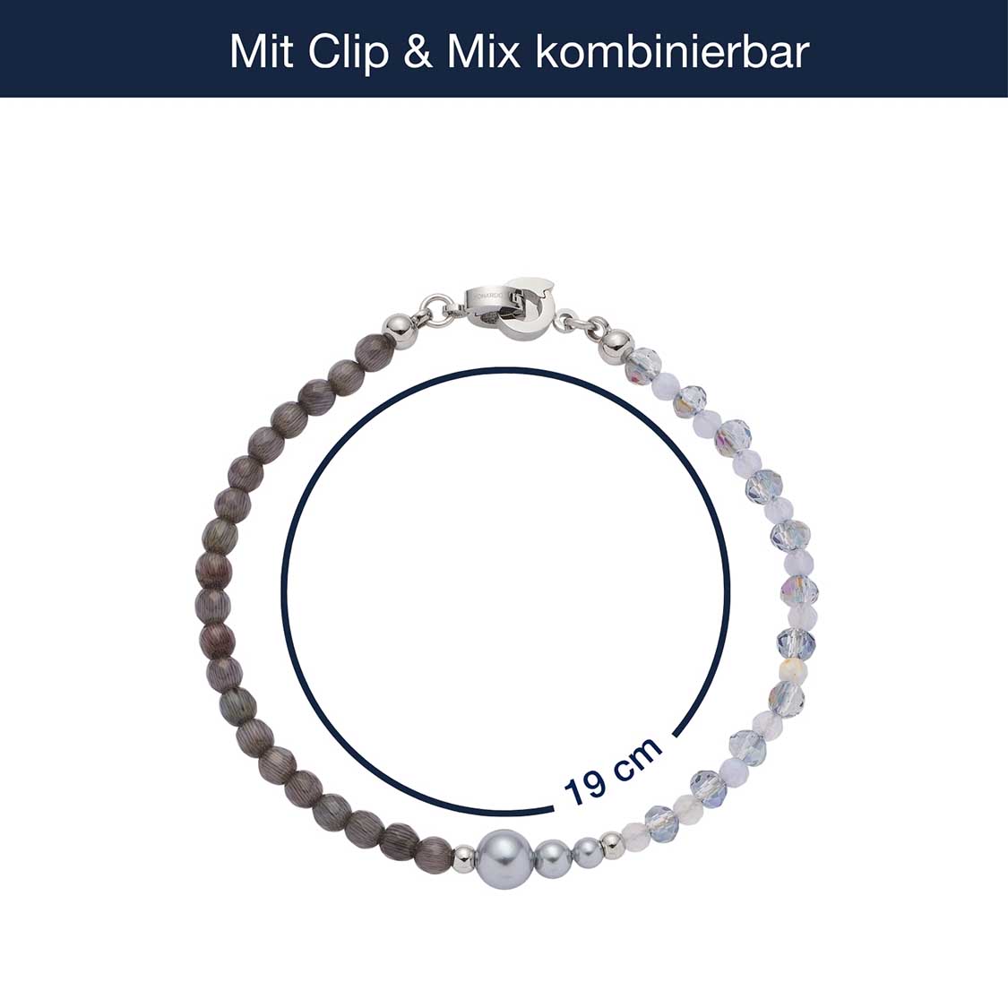 Armband MANON Clip & Mix mit Perlen und Chatoyance-Steinen, Massangaben