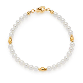 Armband CHRISTA Clip & Mix gold mit weißen Perlen und goldenen Elementen auf weißem Hintergrund