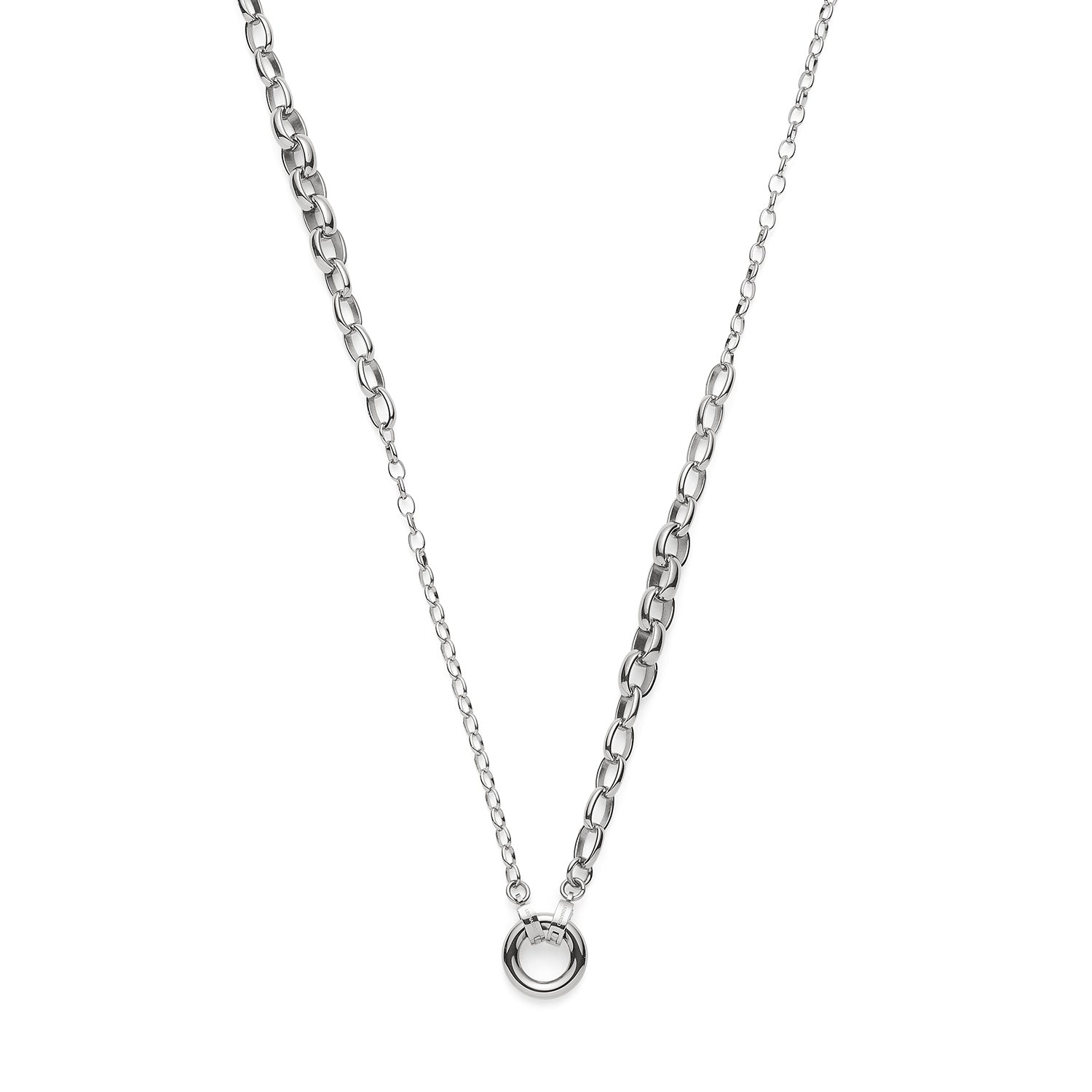 Halskette SUZANNE 80 cm Clip & Mix in Silber mit rundem Anhänger, Edelstahlkette auf weissem Hintergrund
