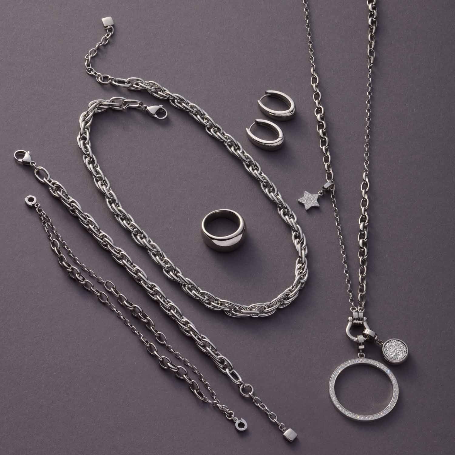 Armband SUZANNE Clip & Mix mit Ketten, Ringen und Stern-Anhänger aus Edelstahl