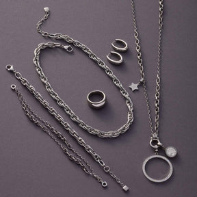 Armband SUZANNE Clip & Mix mit Ketten, Ringen und Stern-Anhänger aus Edelstahl