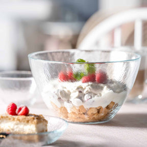 Schale ATTIVO mit Müsli, Joghurt und Beeren auf gedecktem Tisch