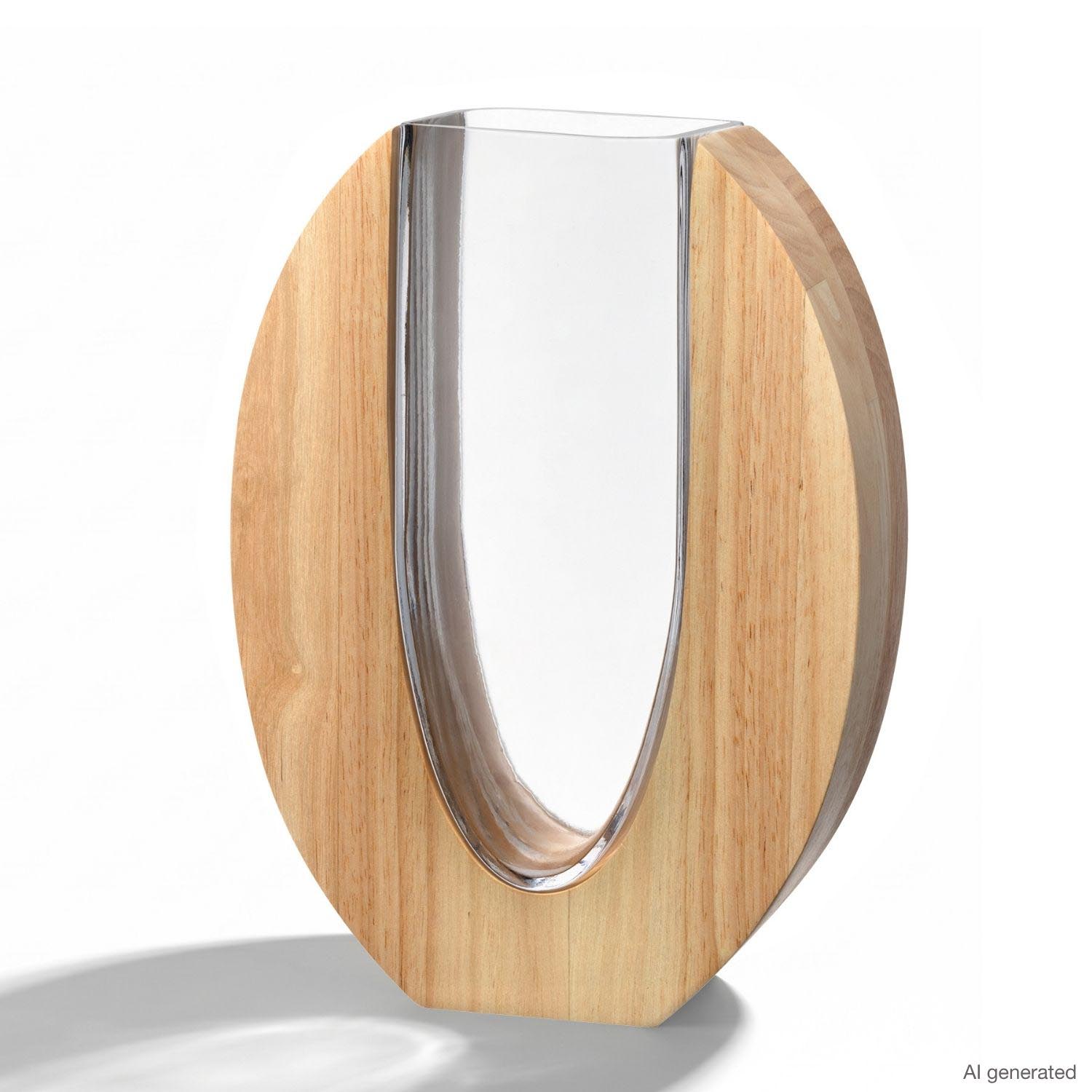 Vase LEGNO mit Holzmantel und transparentem Glaseinsatz, Frontansicht