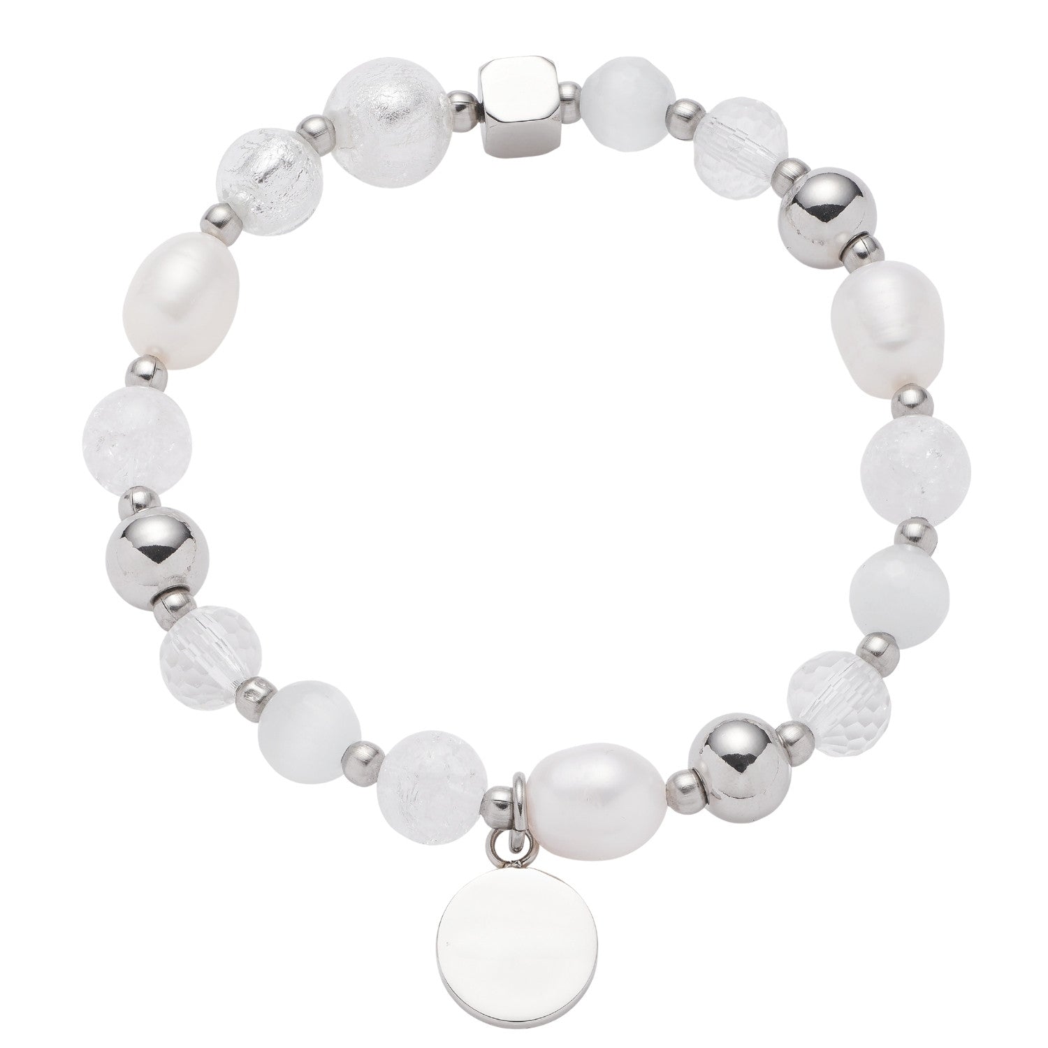 Armband HOPE mit Glasperlen, Metallperlen und rundem Gravuranhänger
